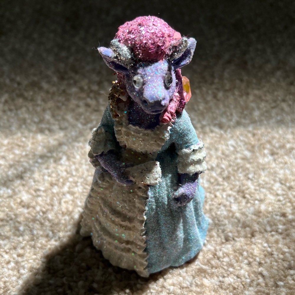 Custom Hand Painted Glitter Artmark Victorian Cow Figurine Pastel Kawaii Heavy